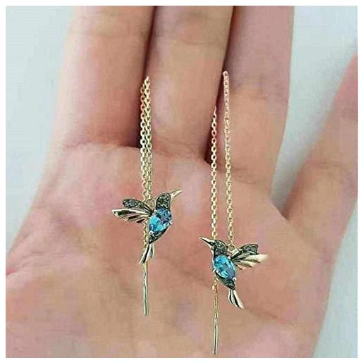 Sdouefos orecchini a cerchio, lunghezza regolabile, a forma di colibrì, eleganti orecchini pendenti a catena lunga con strass, per donne e ragazze