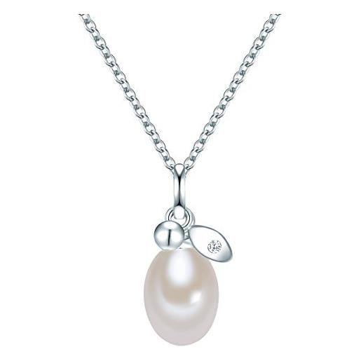 Valero Pearls catena a maglia rettangolare da donna in argento sterling 925 con zirconia perla di coltura di acqua dolce