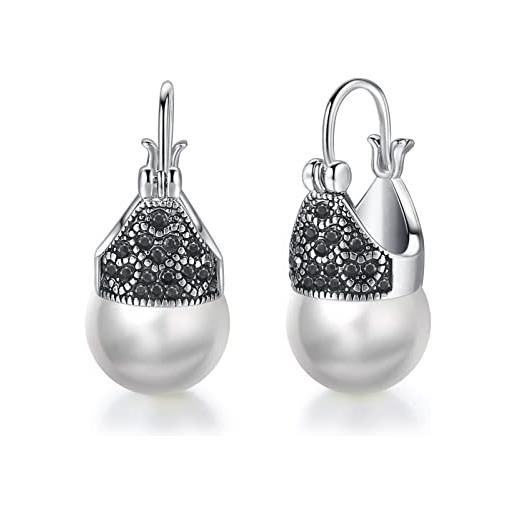 VONSSY eleganti orecchini pendenti con perla in argento sterling 925, senza nichel, leggeri, comodi da indossare tutti i giorni, cerchio a leva con goccia di perle bianche