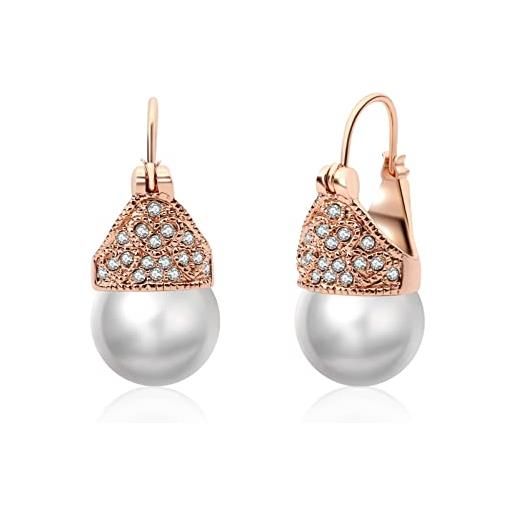 VONSSY eleganti orecchini pendenti con perle in argento sterling 925, senza nichel, leggeri, comodi da indossare tutti i giorni, a cerchio in oro rosa con goccia di perle bianche