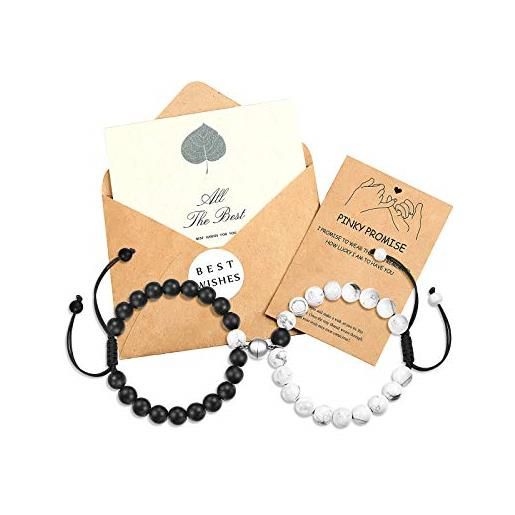 D Dongjiangjin Gift coppia di braccialetti in agata opaca magnetica, per coppie, amicizia, per partner, per fidanzate, fidanzate, uomini, acciaio inossidabile, 