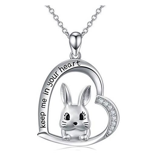 LONAGO 925 sterline d'argento collana coniglietto tienimi nel tuo cuore carino coniglio pendente collana gioielli per regalo di pasqua