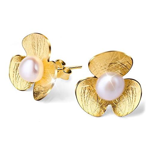 Springlight ✦ regalo san valentino per lei ✦ Springlight orecchini donna argento 925 fiore di trifoglio fresco con perla d'acqua dolce orecchini, gioielli fatti a mano da regalo donna compleanno. (gold)