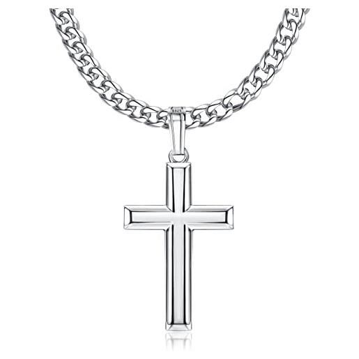 Roheafer collana croce argento 925 per uomo donna collana catena a croce cubana in argento gioielli con ciondolo croce smussato regalo per donne uomini 61 centimetro