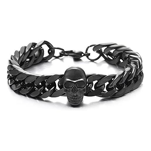 COOLSTEELANDBEYOND grande braccialetto del nero cranio teschio, bracciale da uomo, acciaio, barbozzale, satinato gotico