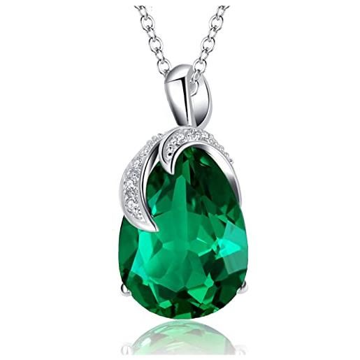 VONSSY collana in pietra preziosa verde smeraldo birthstone collana ovale rettangolo waterdrop teardrop cristallo diamante avvolto ciondolo catena