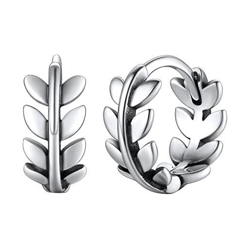 FOCALOOK orecchini donna argento piccoli orecchini cerchietti argento 925 orecchini cerchi piccoli argento con foglie confezione regalo