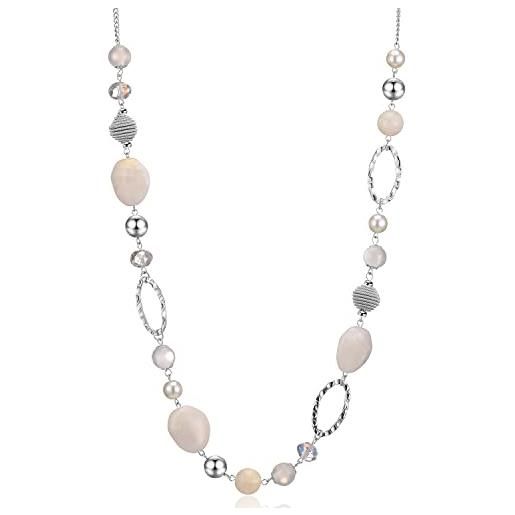 BULINLIN collana lunga in argento con perline per le donne, collana a catena fatta a mano con perline di cristallo per gioielli di moda regali, resina perla cristallo