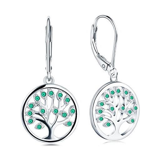 JO WISDOM orecchini albero della vita argento 925 donna con aaa zirconia cubica può birthstone colore smeraldo