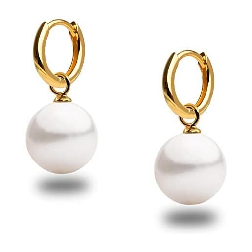 Secret & You orecchini a cerchio da 12 mm con ciondoli intercambiabili perla tonda d'acqua dolce da 8,5-9 mm per donna Secret & You - gold vermeil