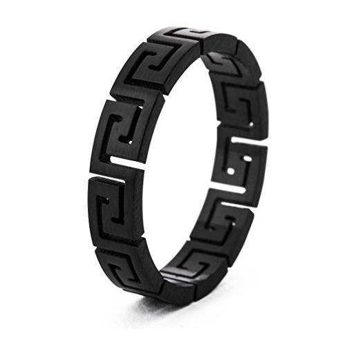 Akitsune argius anello | greco ornamenti design anello donne uomo acciaio filigrana meandro - nero opaco - 11 us