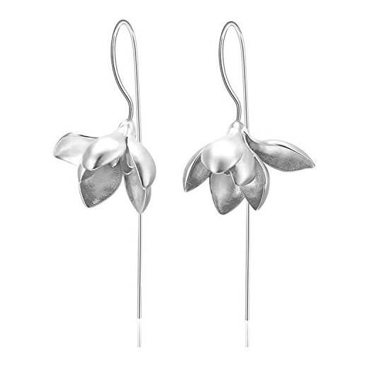 Springlight ✦ regalo san valentino per lei ✦ Springlight orecchini donna argento 925 eleganti orecchini pendenti con fiore di magnolia gioielli regalo donna san valentino per lei. (silver)