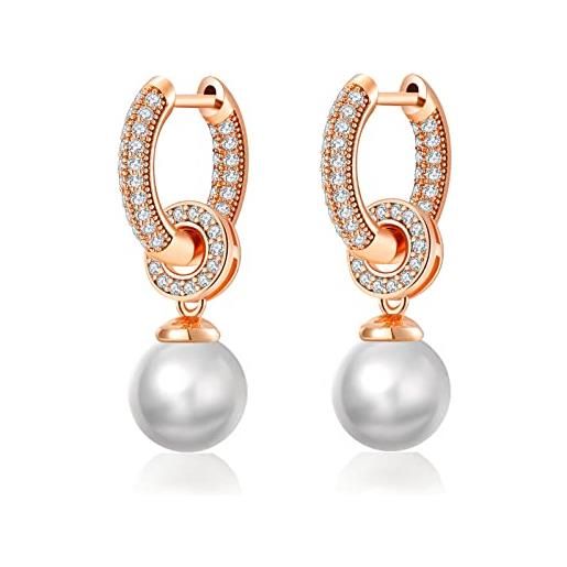 VONSSY eleganti orecchini pendenti con perle ipoallergeniche, senza nichel, leggeri, comodi da indossare ogni giorno, argento sterling 925 (d-oro rosa-perla bianca)