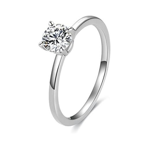 JMFENFA anello di fidanzamento in titanio con zirconi cubici rotondi e brillanti, per donne, cristallo