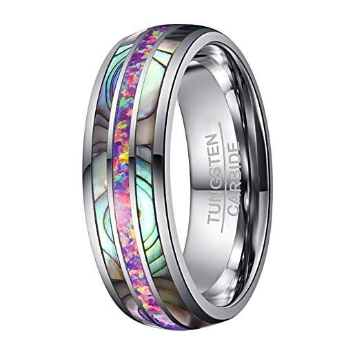 OIYO anello da uomo e donna, in argento di tungsteno, con opale e abalone, anello di fidanzamento, superficie lucida, misura 54 - 72 (17.2 - 22.9), carburo di tungsteno