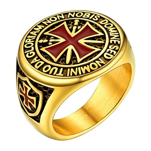 PROSTEEL anelli uomo dorati cavalieri templari croce rosso anelli uomo oro giallo anelli uomo misura 20 con confezione regalo