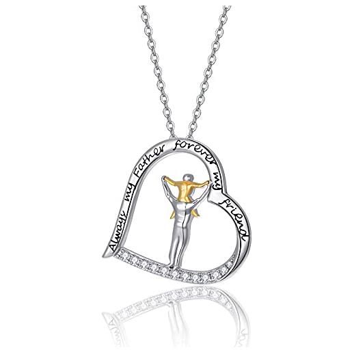 KINGWHYTE collana con ciondolo a forma di cuore in argento sterling s925, regalo di compleanno per figlia e papà, argento sterling