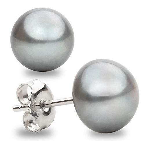Secret & You orecchini da donna di perle bottone coltivate d'acqua dolce in grigio secret & you - argento sterling 925 - disponibile in 4 misure da 8 mm a 11 mm