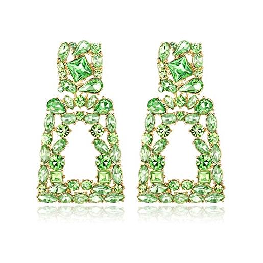EVER FAITH orecchini a pendente rettangolari per donne ragazze, orecchini di dichiarazione geometrica con cristalli di strass scintillanti verde chiaro