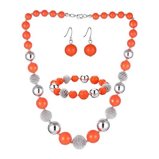 BULINLIN collana in argento con perline grosse, orecchini a forma di perla, fatti a mano, set di gioielli alla moda, regalo di compleanno per le donne, resina perla sintetica metallo, perla
