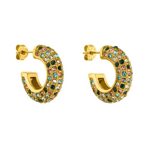 Purelei® orecchini colorful glitter (oro), orecchini a cerchio da donna in acciaio inossidabile con pietre preziose colorate, cerchi piccoli resistenti all'acqua, 20 mm di diametro (oro)