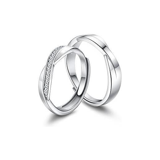 LOLIAS coppia di anello argento sterling 925 coppia di anello per donna uomo fedine fidanzamento coppia anelli fede nuziale anello set fedine sposa confezione regalo anello regolabile