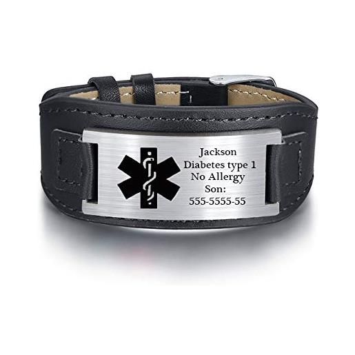 kaululu braccialetto uomo nome personalizzato con medica id tag bracciale donna in acciaio con incisione regolabile personalizzabile medico per famiglia (#3)