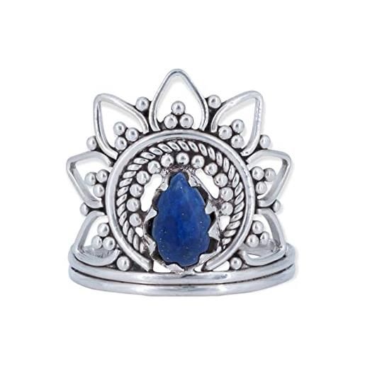 mantraroma anello argento 925 con pietre preziose lapislazzuli pietra blu argento sterling da donna in vero argento (mrg-171-06-(56))