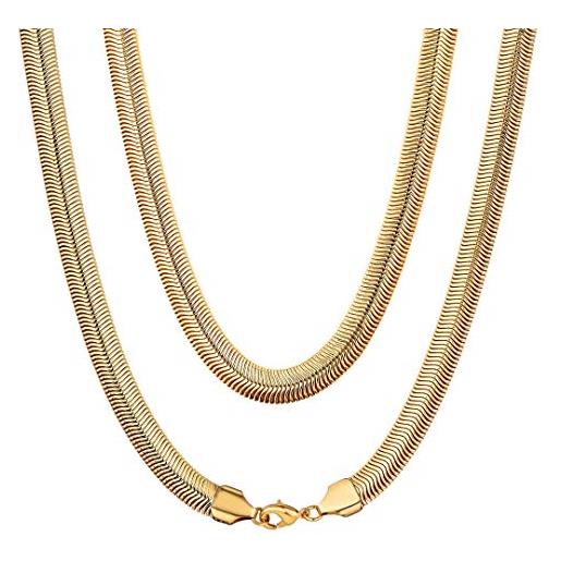 ChainsHouse collana con serpente per uomo donna larghezza 8 mm 46 cm - 76 cm di lunghezza [platino oro nero] acciaio inossidabile 316l catena a serpente piatta senza ciondolo confezione regalo