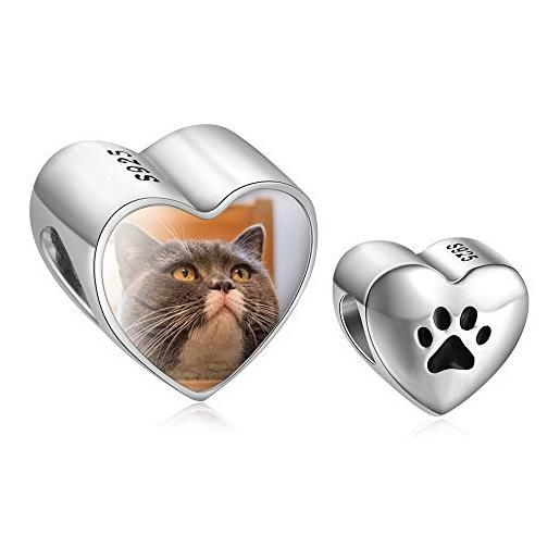 Lam Hub Fong donna cuore charms stampa zampa di gatto ciondolo bead argento 925 foto personalizzata per bracciale adatto per bracciale pandora regalo per fidanzata donna