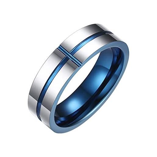 ANAZOZ anello personalizzabile anelli fedina uomo, anello uomo tungsteno anello rotonda con croce 6mm anelli blu argento taglia 27(67mm)