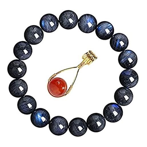 RICHRAIN - bracciale con pietra di luna nera, labradorite, pietre naturali, perle glitterate blu, unisex, cristallo, 