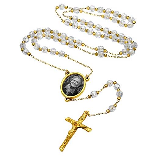 Custom4U collana rosario personalizzata gesù croce rosario bianco 18k oro placcato in acciaio inossidabile 316l gioielli religiosi cristiani cattolici