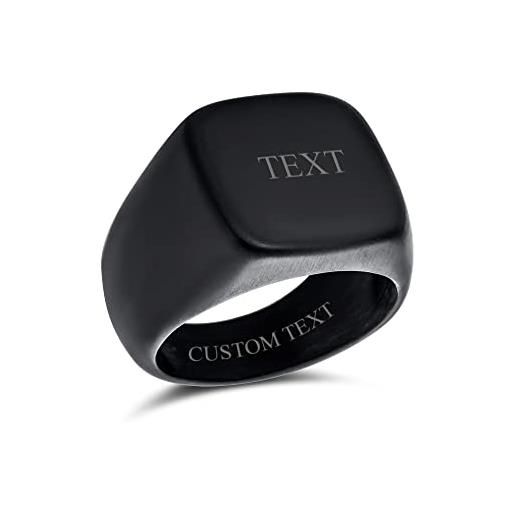 Bling Jewelry anello sigillo quadrato nero personalizzato con monogramma iniziale per uomini adolescenti in acciaio inossidabile finitura lucida opaca incisa su misura