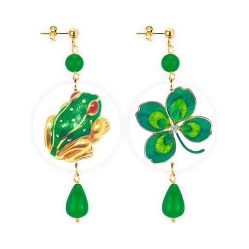 In lebole collezione the circle piccoli rana gioiello orecchini da donna in ottone pietra verde