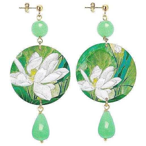 In lebole collezione the circle fondo verde fiore bianco orecchini da donna in ottone pietra verde giada