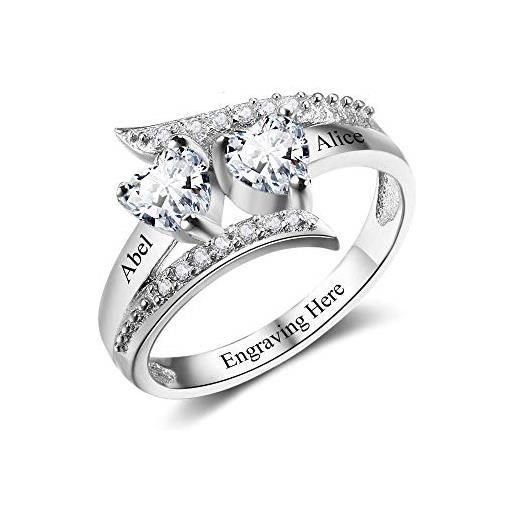 jewelora anello personalizzato per donna argento 2 pietre preziose simulate anelli per madri anelli di promessa per san valentino festa della mamma compleanno anniversario (54)