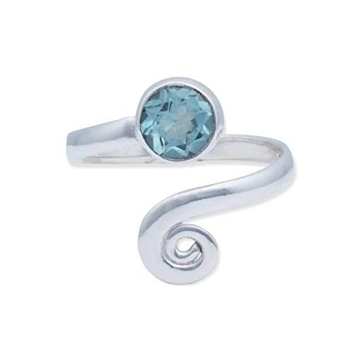 mantraroma anello argento 925 con pietre preziose misura regolabile topazio pietra blu argento sterling da donna in vero argento (mrv-102-62)