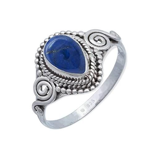 mantraroma anello argento 925 con pietre preziose lapislazzuli pietra blu argento sterling da donna in vero argento (mrg-073-06-(48))