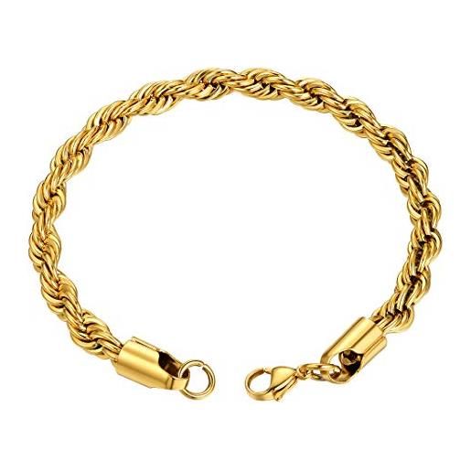 GOLDCHIC JEWELRY bracciale a catena in corda d'oro da 6 mm, anello grosso da uomo in acciaio inossidabile 316l, 21 cm