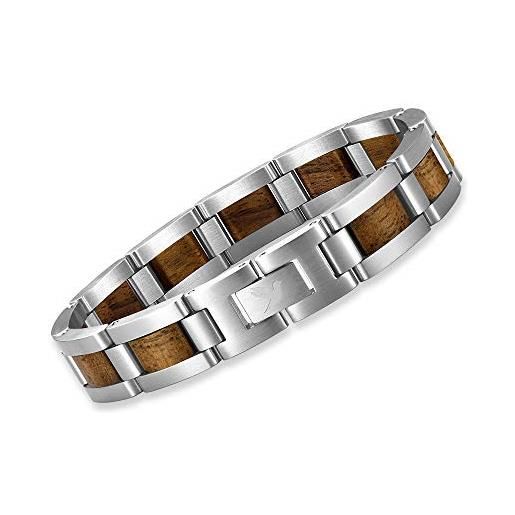 Woodstar (brown wolf) bracciale da uomo in acciaio e legno, gioielli moda maschile, braccialetto regolabile b19-004