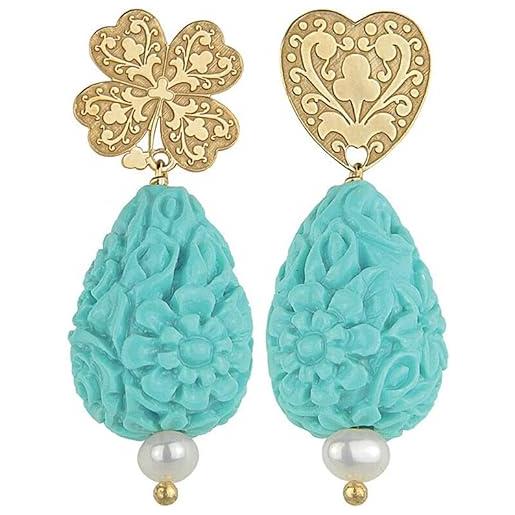 Lebole Gioielli collezione gotico caratteri mobili cuore quadrifoglio orecchini da donna in argento turchese