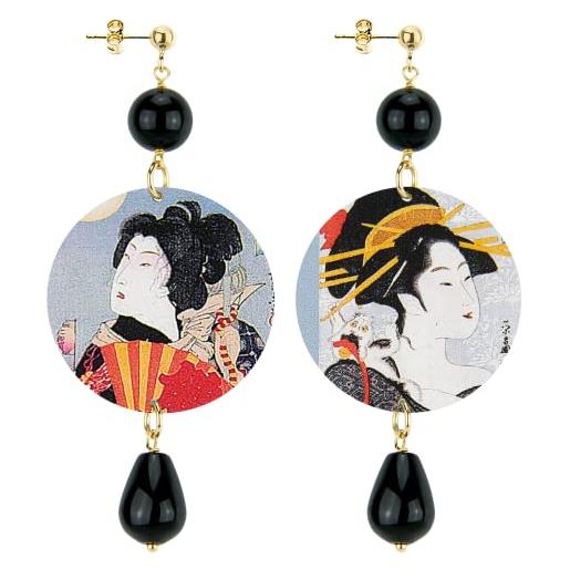 In lebole collezione the circle dor192 geisha orecchini da donna in ottone pietra nera. 