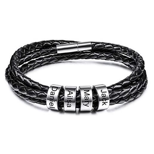 Bracciale Uomo Donna COOLSTEELANDBEYOND - Cinturino Elastico Regolabile In Pelle Intrecciata E Acciaio Inossidabile