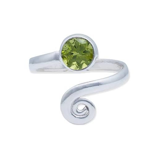 mantraroma anello argento 925 con pietre preziose misura regolabile peridoto pietra verde argento sterling da donna in vero argento (mrv-102-59)
