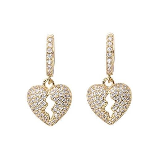 PAMTIER orecchini a cuore spezzato con diamanti pieni per collana di corrispondenza di compleanno delle ragazze teenager delle donne oro