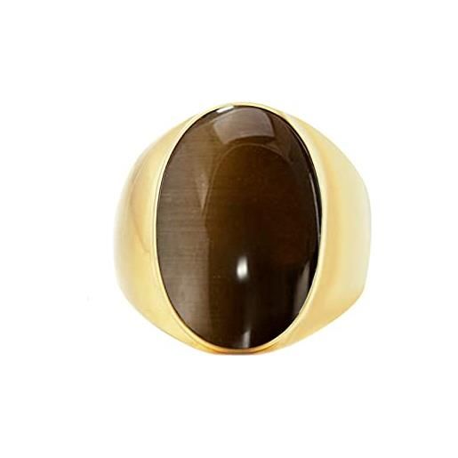 Lieson anello in acciaio inossidabile anelli uomo, anello matrimonio uomo opale di pietra ovale marrone oro anello misura 15
