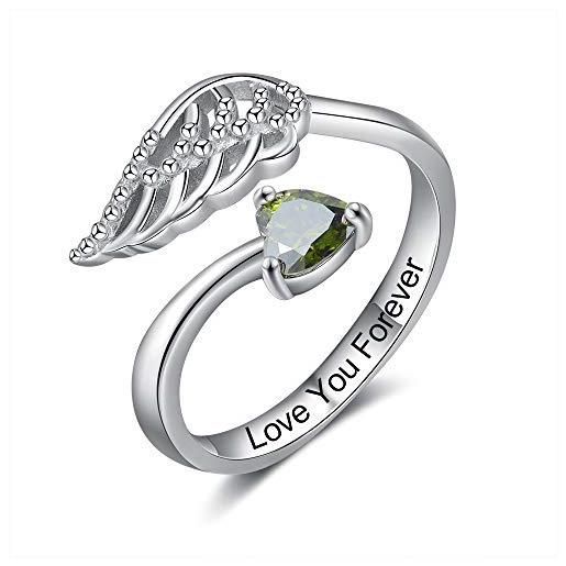 ALBERTBAND anello personalizzato da donna twist anello in argento con incisione da donna con 1 anello di pietra del parto simulato con ali per madre figlia regalo per anelli di amicizia (argento)