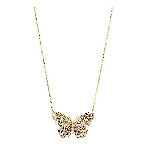 Artlinea, collana in oro 18 carati, gioiello con pendente grande a forma di farfalla in oro giallo, chiusura a moschettone, made in italy