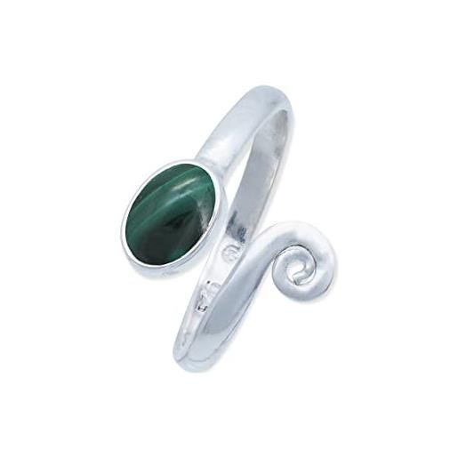 mantraroma anello argento 925 con pietre preziose misura regolabile malachite pietra verde argento sterling da donna in vero argento (mrv-064-10)